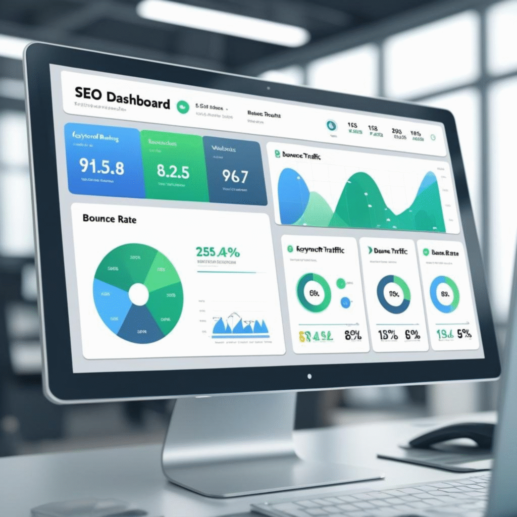 SEO dashboard showing analytics for plumber services in Kalkaji.