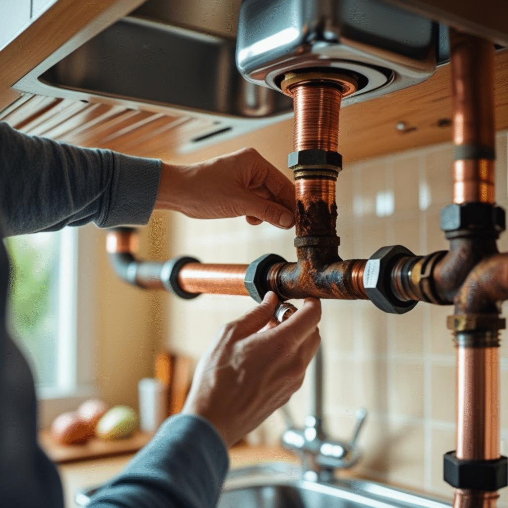Homeowner checking pipes to prevent plumbing issues in Kalkaji.